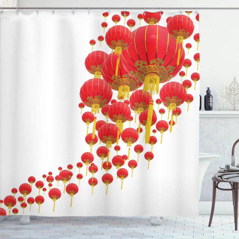 Ensemble de rideau de douche en ciel avec lanternes chinoises Seelinger, H 84 po x l 69 po