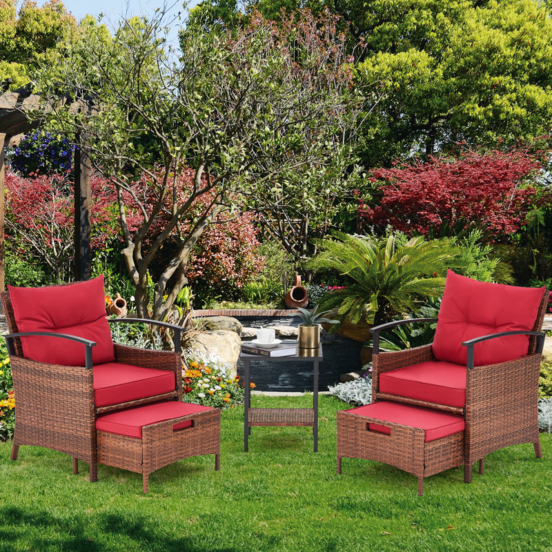 Rashaan 2 - Person Patio Conversation Set with Cushions, Red