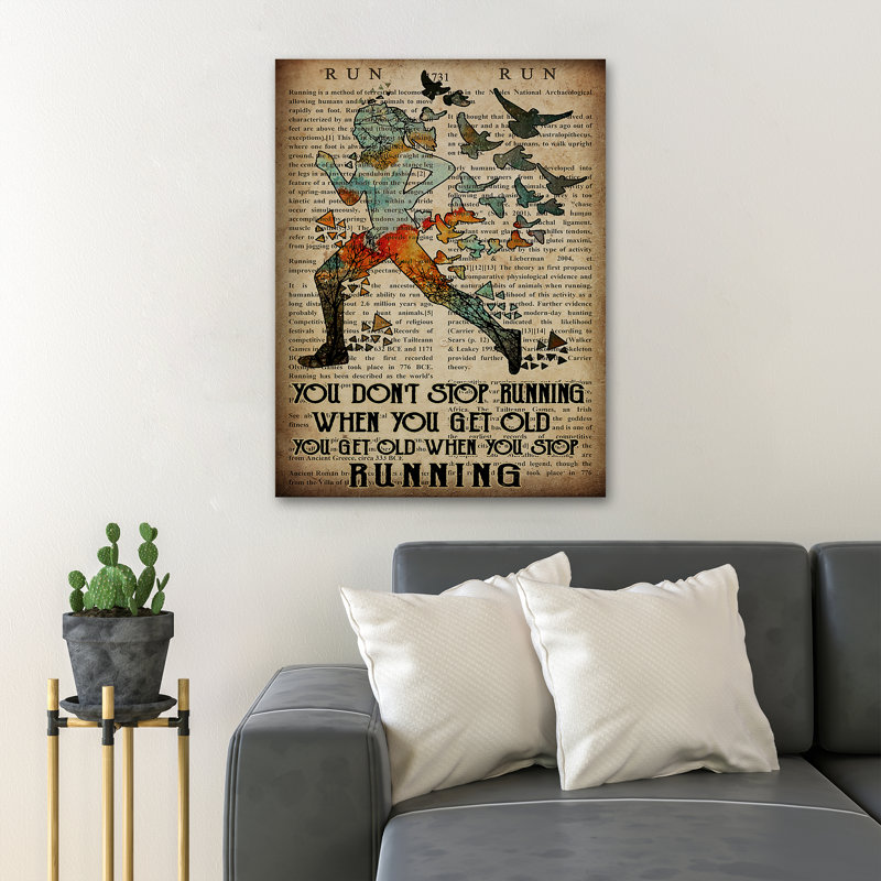 Running Woman - You Don't Stop Running When You Get Old Gallery Wrapped Canvas - Sport Illustration Decor, Brown Living Room Decor