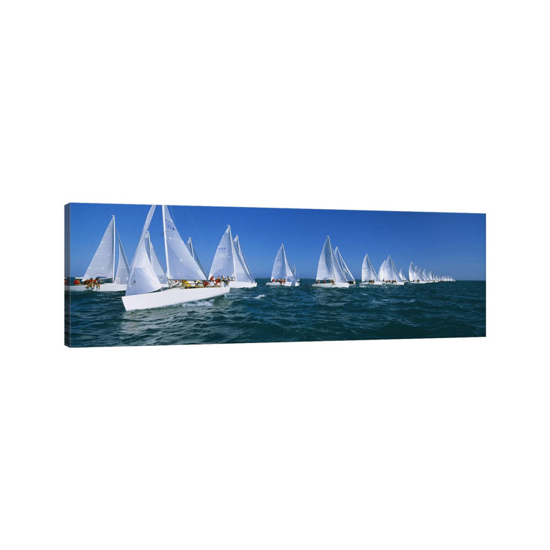 Sailboat Racing In The Ocean, Key West, Florida, USA - Wrapped Canvas Panoramic Print, 30.48 cm H x 91.44 cm W x 1.91 cm D