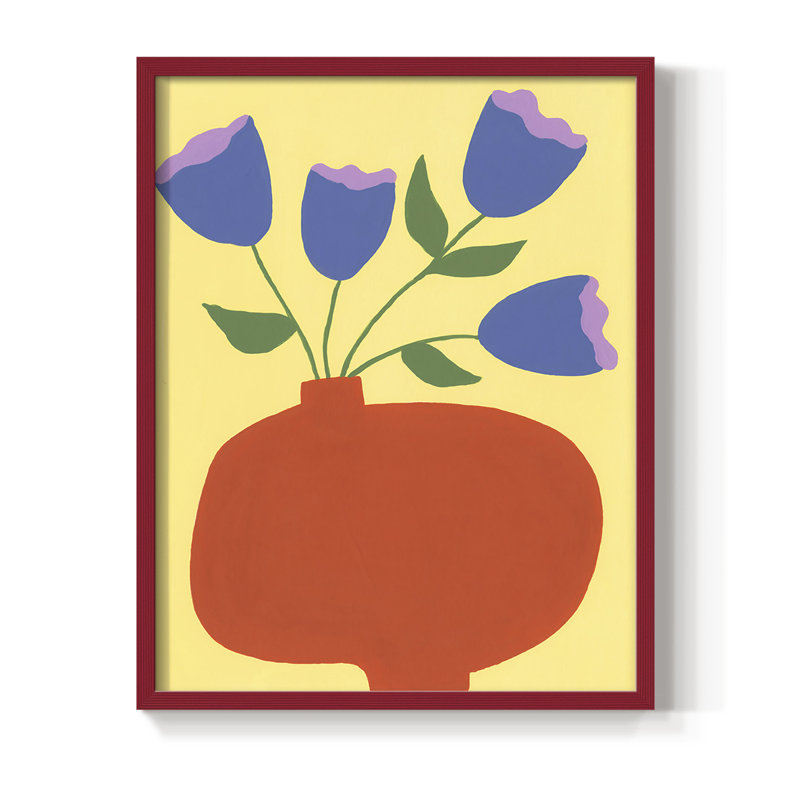 «Modern Blooms III», reproduction encadrée - bois massif, Rouge, H 30 po x l 24 po