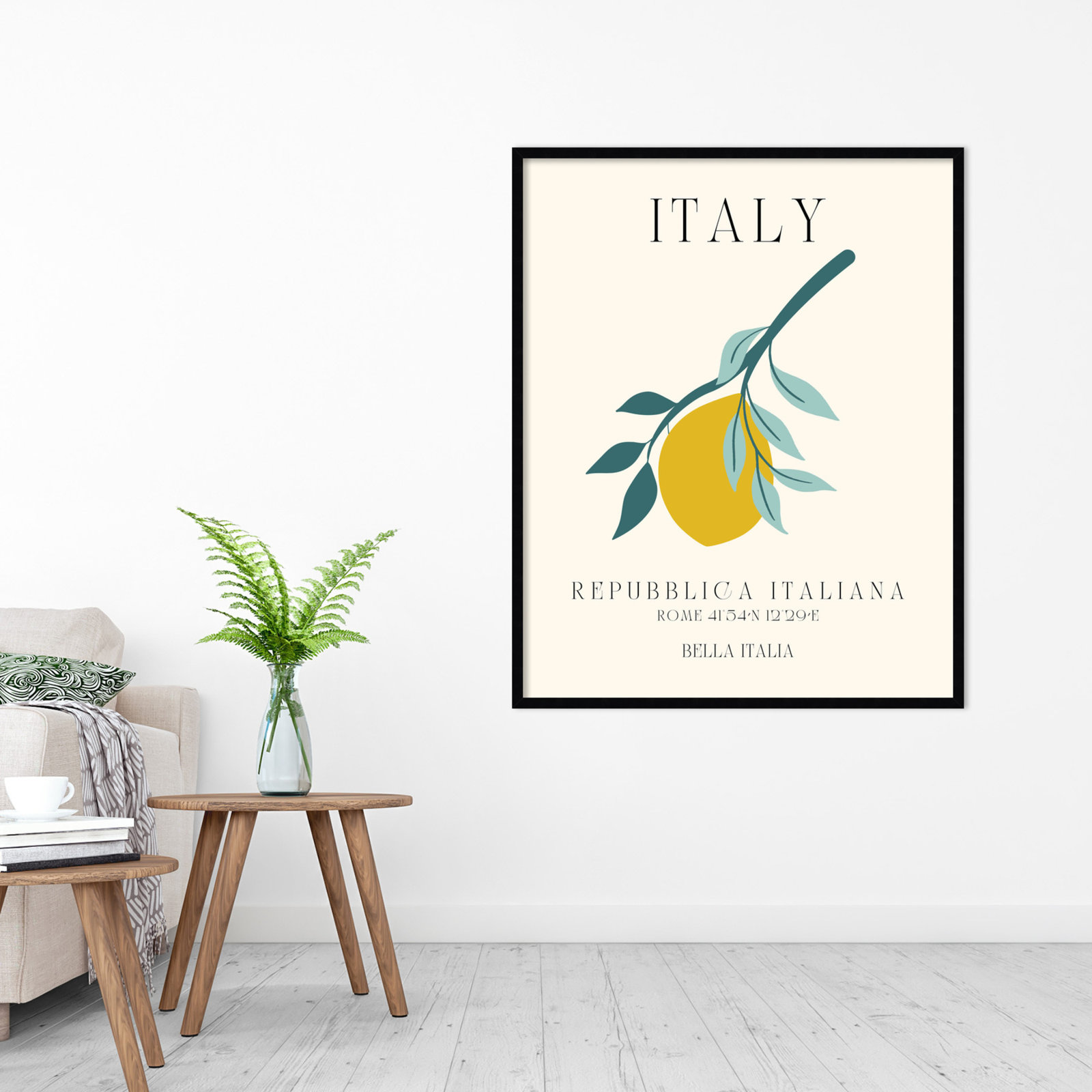 Italy Travel Poster Bella Italia by Chayan Lewis, Black Framed, 33" W x 41" H x 1" D
