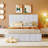 Full size Upholstered Platform bed with a Hydraulic Storage System - White