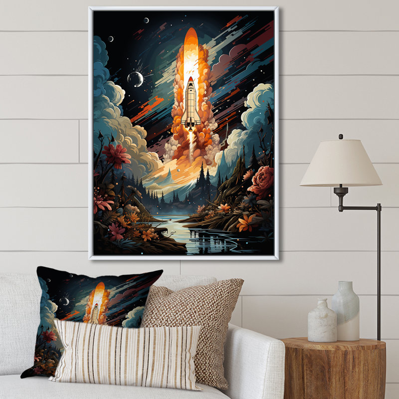 Rocketship Rhyth II - Rocketship, reproduction d'art mural, H 20 po x l 12 po x P 1 po, Cadre flottant blanc