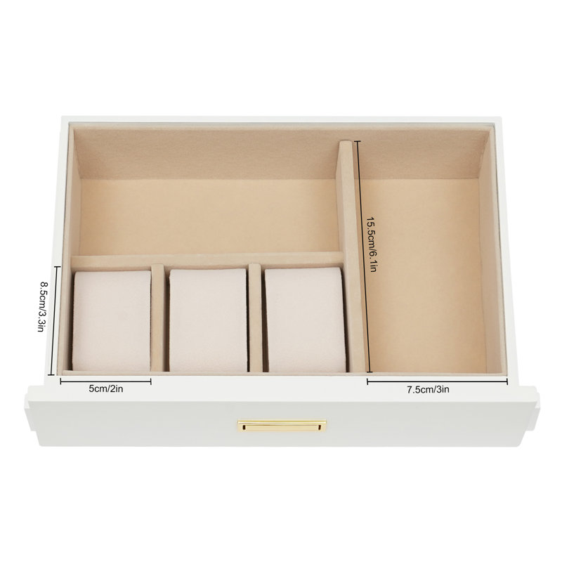 Wood Jewelry Box + Drawers, White