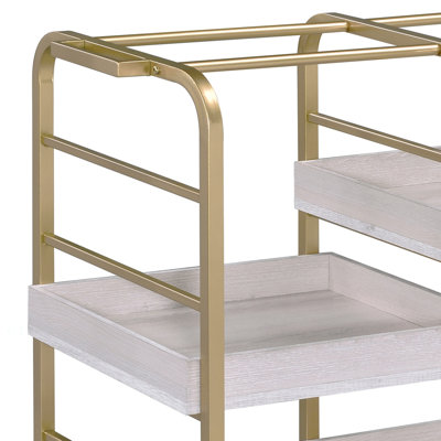 Gold & White Washed Finish Serving Cart