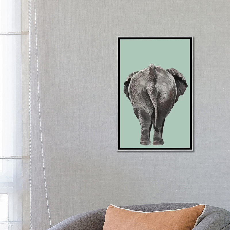 Art de bout éléphant, H 26 po x l 18 po x P 1,5 po, Toile avec cadre argenté
