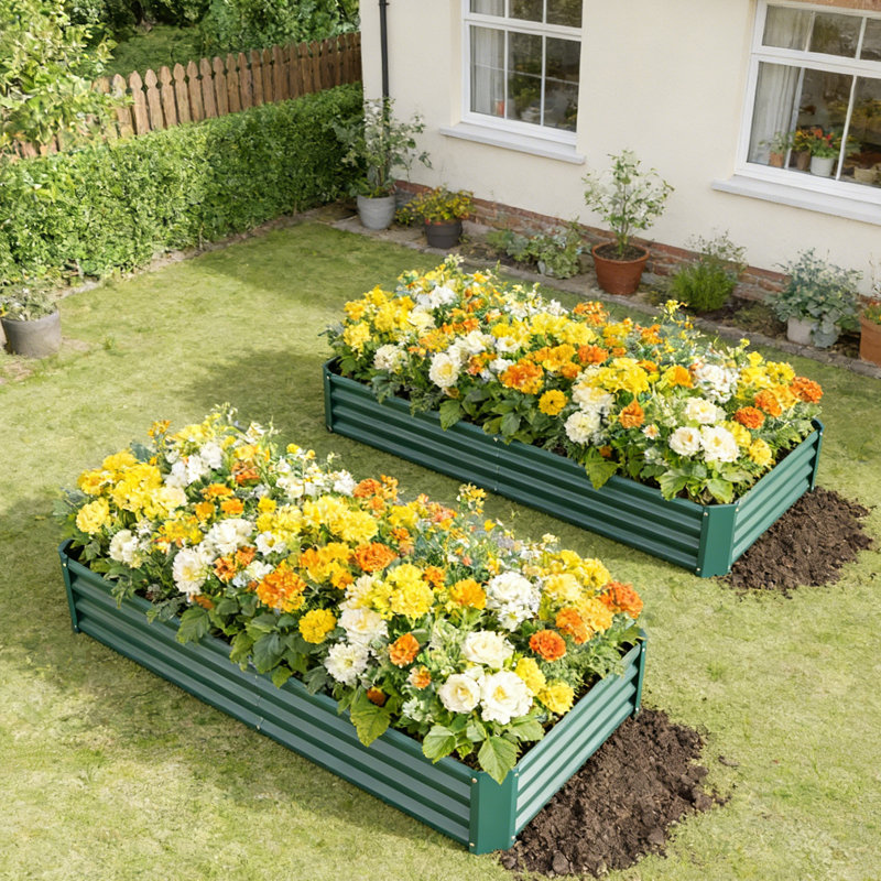 8x4 Ft Galvanized Steel Raised Garden Bed Kit - 1ft High, Outdoor Metal Planter Box for Vegetables, Herbs, Flowers & Plants | Easy Assembly, Rust-Resistant, Durable，set of 5