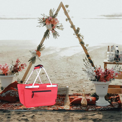 24L Collapsible Picnic Basket – Portable Folding Grocery Basket With 2 Handles, Leak-Proof Reusable Market Tote For Shopping, Laundry & Travel