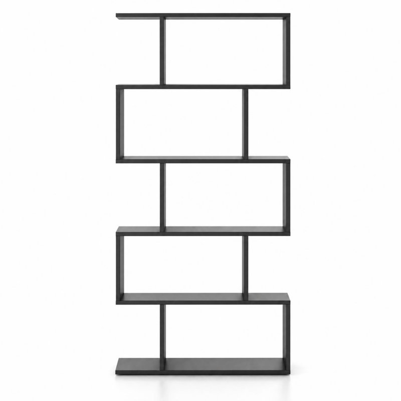 Bibliothèque à 5 niveaux en forme de S, bibliothèque géométrique moderne avec ensemble anti-basculement, tablette de présentation polyvalente et paravent