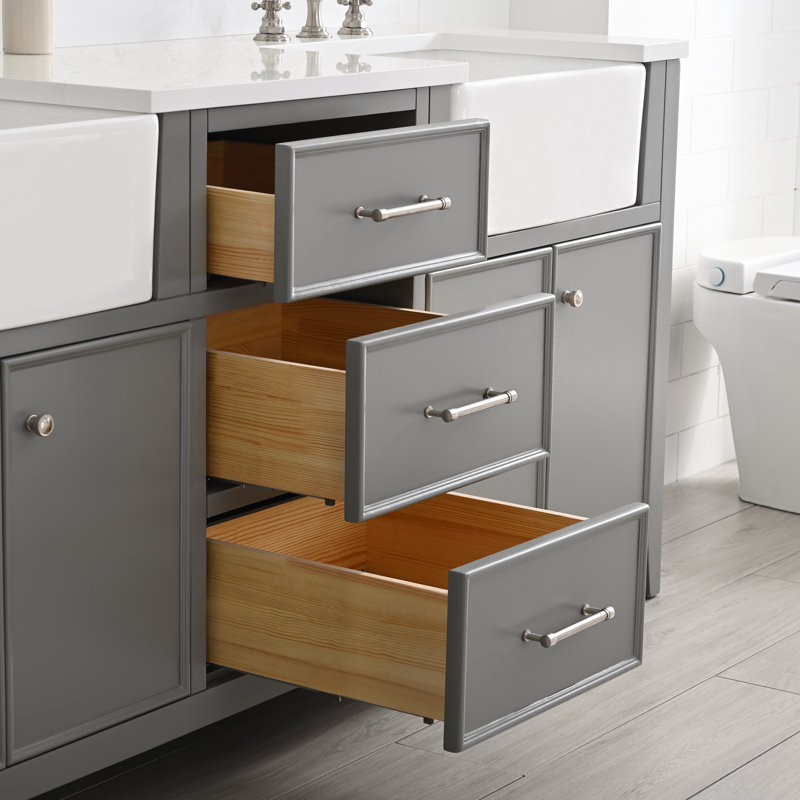 Meuble-lavabo double 72 po Aisa, Gris / Nickel brossé