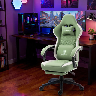 Breathable Fabric Gaming Chair, Comfort Office Chair with Gel Cushion and Storage Bag, Game Chair with Pocket Spring Cushion and Footrest