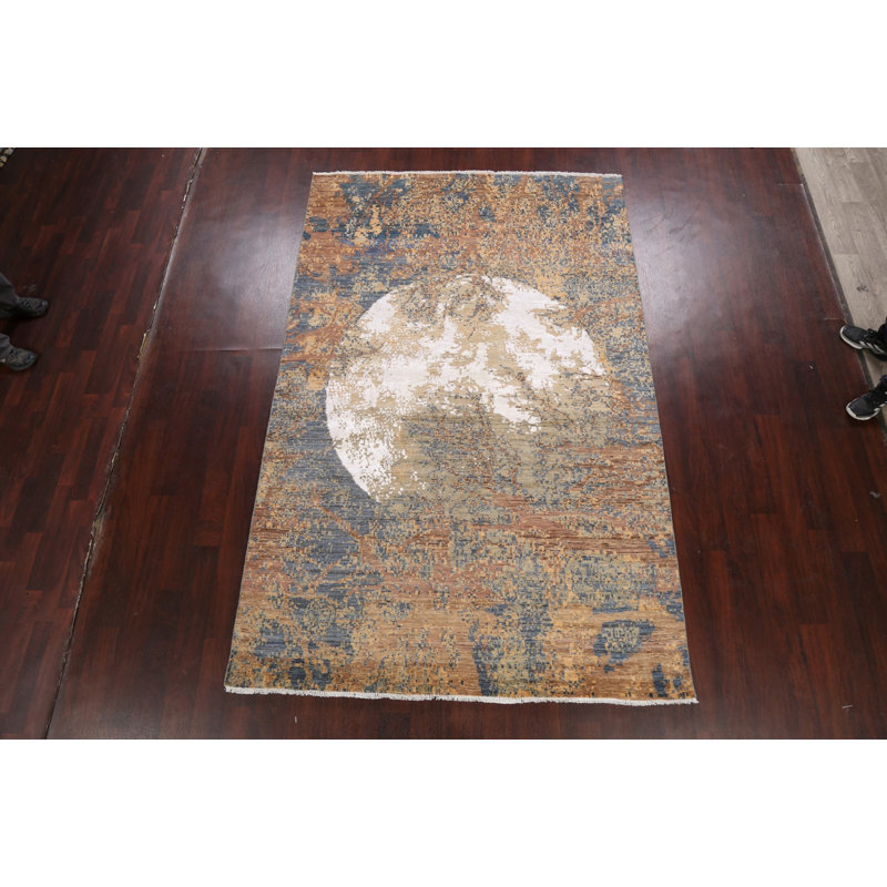 Tapis unique brun / bleu noué à la main 6 pi 1 po x 9 pi 6 po New Age