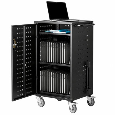 Chariot de chargement verrouillable pour ordinateurs portables, capacité de 32 appareils | Armoire de chargement roulante en acier avec rangement ventilé pour ordinateurs portables, Chromebooks et iPads jusqu'à 15,6 pouces, pour le bureau et l'école