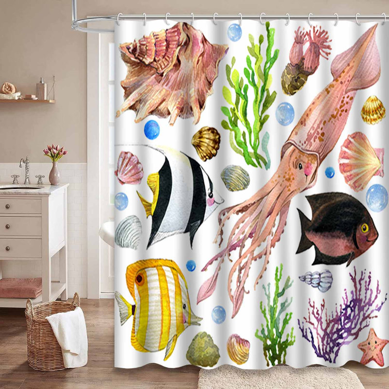 Rideau de douche avec 12 crochets Exotic Fish and Coral Reef, L 72 po x l 84 po