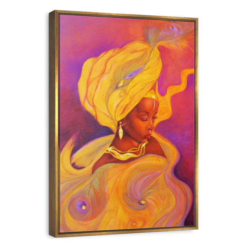 Déesse Oshun, Cadre flottant doré, 31 po x 46 po