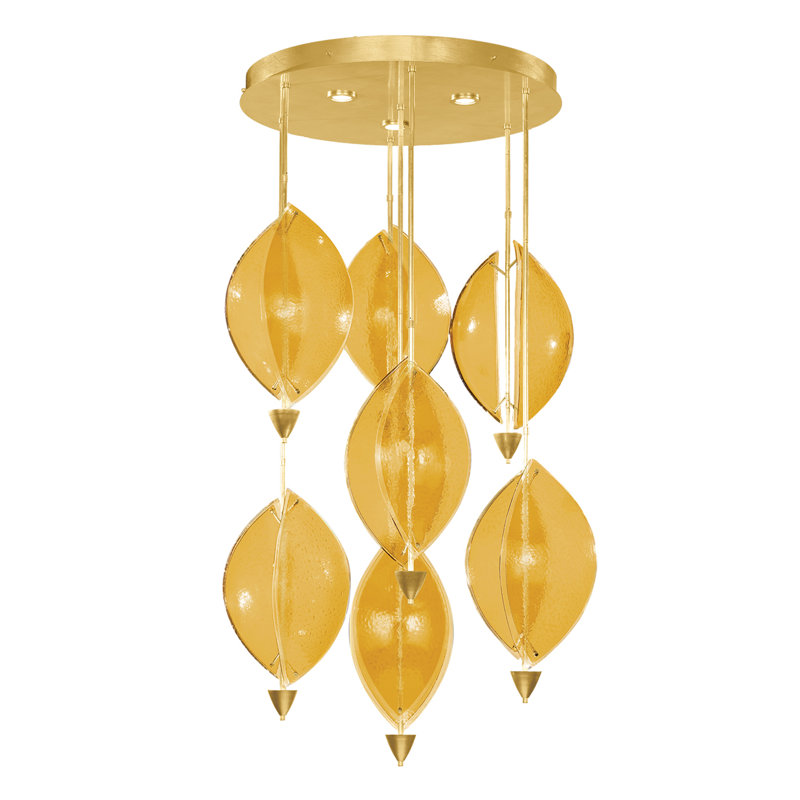 Embark 10 - Light LED Cluster Pendant, Amber, Standard Gold Leaf