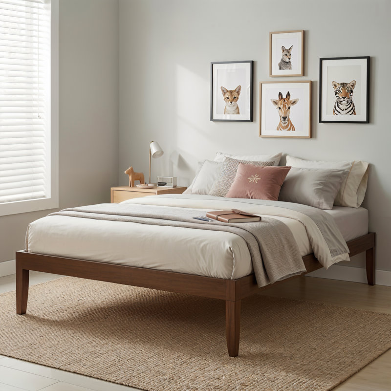 Marialana Contemporary Solid Wood Platform Bed with 13 Support Slats, White, Twin