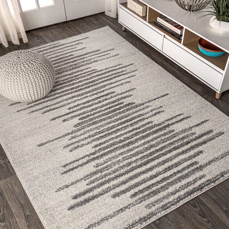 Errol Aya Berber Stripe Geometric Cream/Gray Rug, Rectangle 5'3" x 7'7"