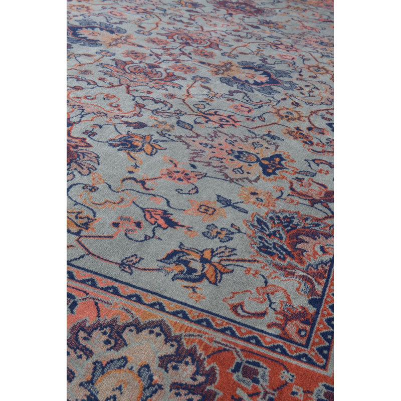 Bid Oriental Area Rug in Old Green/Orange/Blue, Rectangle 6'7" x 9'10"