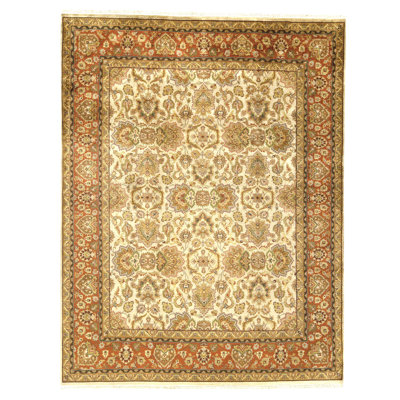 High-Quality Hand-Knotted Beige And Rust Area Rug