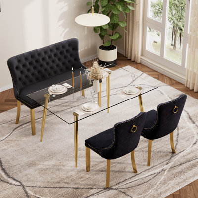 Ensemble de table de salle à manger rectangulaire avec banc pour 4-6, table de cuisine moderne et chaises avec fauteuil rembourré en velours pour salle à manger, petit espace, appartement