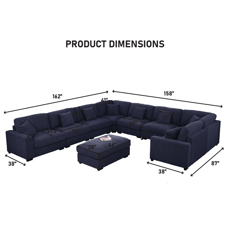 Canapé Agey Degeorge de style moderne à 8 places avec repose-pieds Avery, Polyester bleu / mélange de polyester
