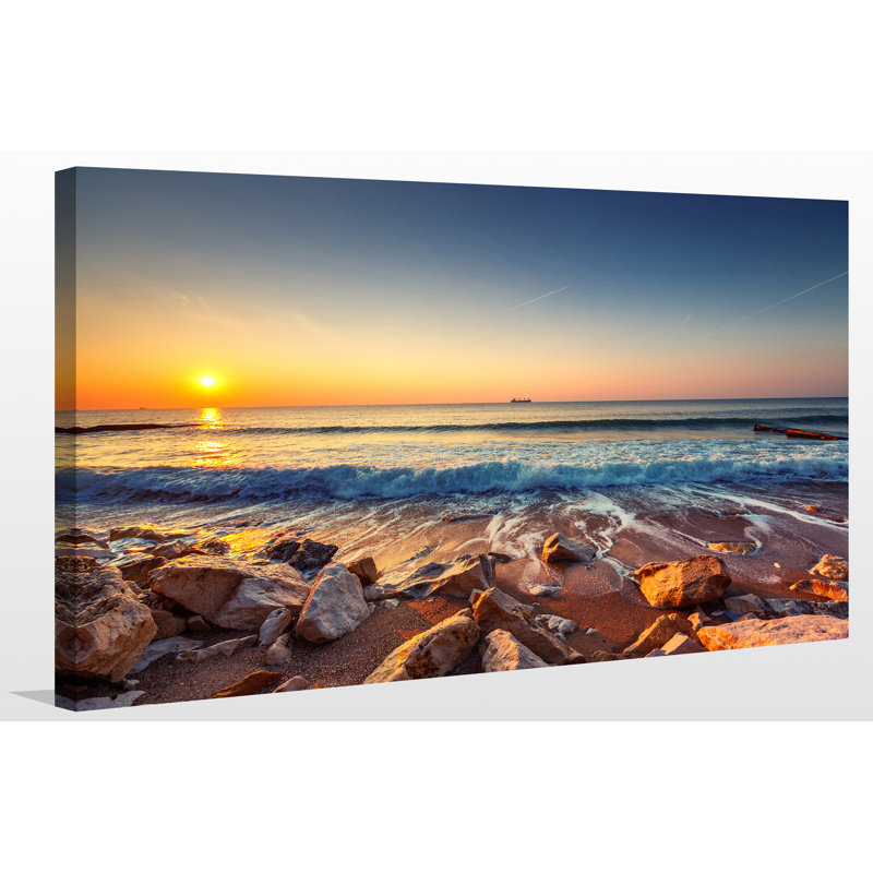 « belle soleil sur la mer », reproduction de photo sur toile tendue, H 18 po x l 30 po x P 1 po