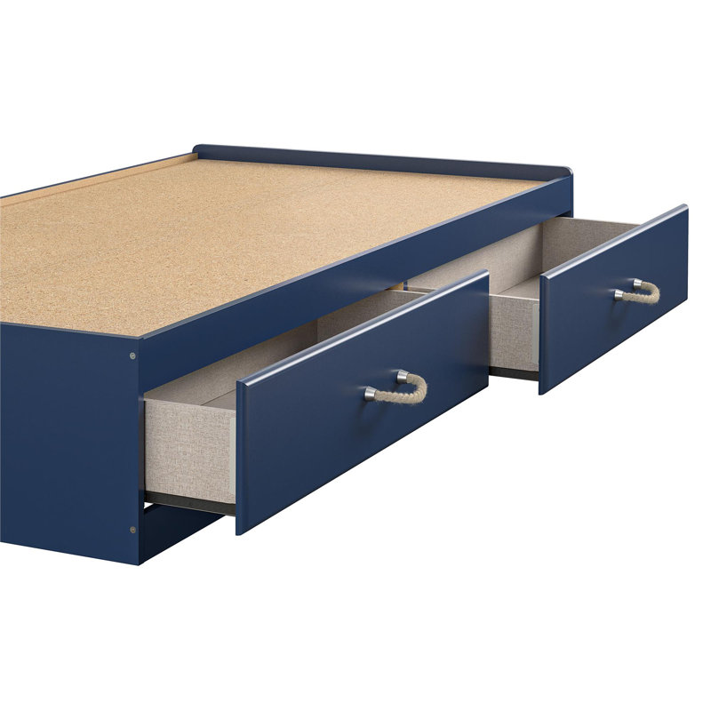 Blue Twin Platform Bed with Storage Drawers