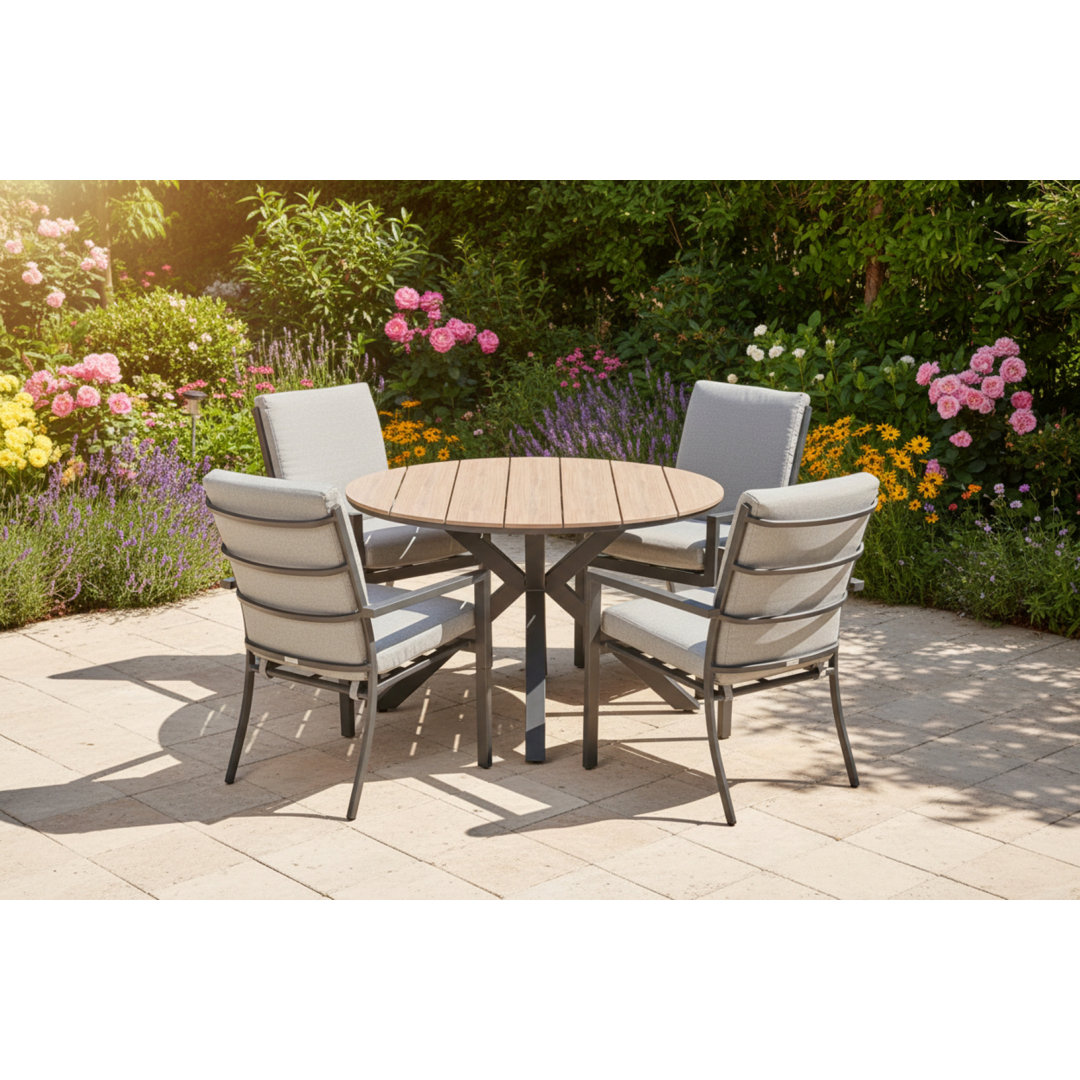 Cambra 122cm Round 5 Piece 4 Person Outdoor Table Set with Cibecue Dining Chairs - Cushions
