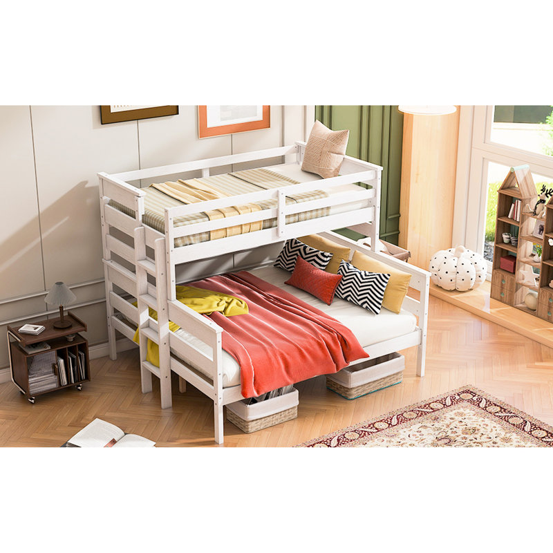 Lit superposé simple au-dessus de grand lit blanc avec - Chambre sans sommier à économie d'espace, Blanc