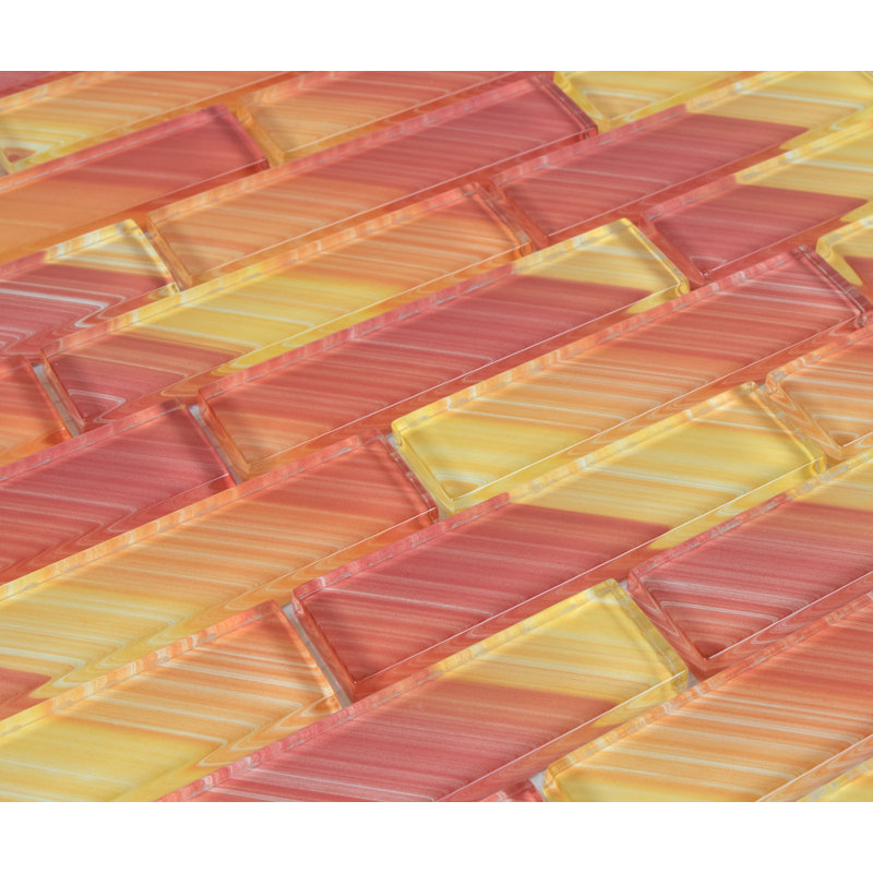 Premium Hand Painted 1" x 4" Straight Edge Glass Mosaic Tile, Rayleigh Sunset