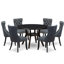 Ensemble de salle à manger 7 pièces moderne en polyester avec 6 chaises de cuisine gris platine, des dossiers capitonnés et une table ronde de 48 po au fini noir sablé.-1759206545-1759206558