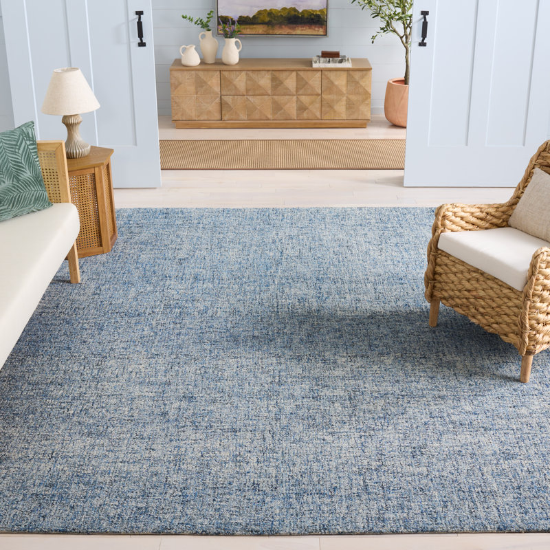 Abstract 175 Hand Tufted Wool; Cotton No Pattern Rug in Blue/Ivory, Rectangle 8' x 10'