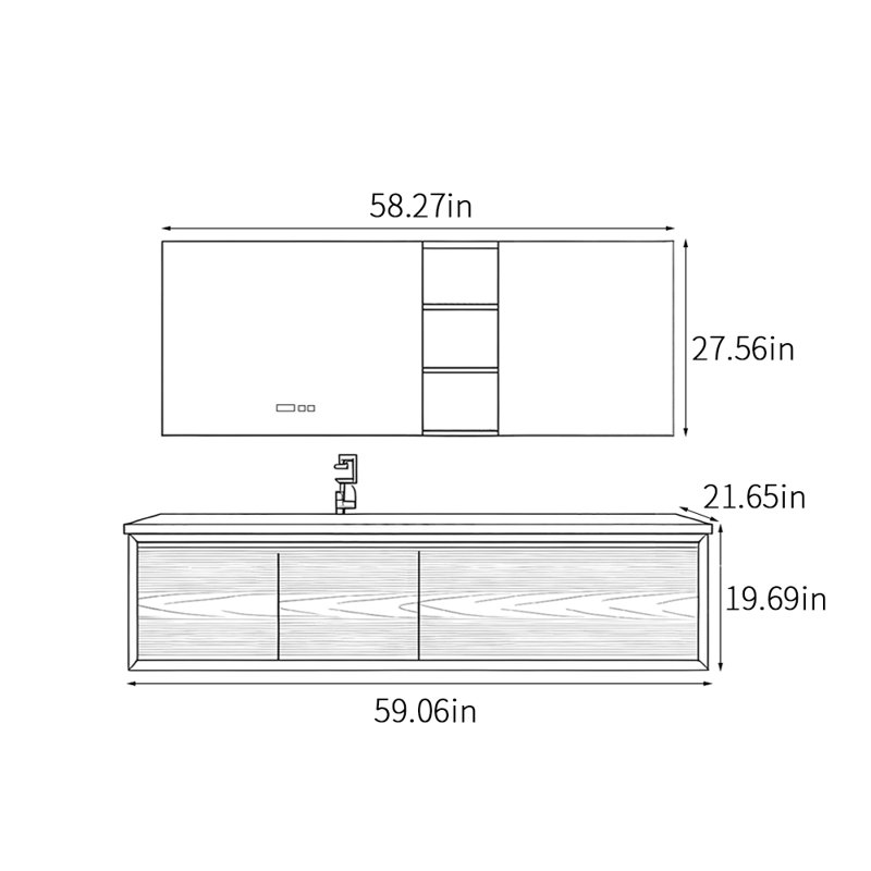 Medieval style exquisite bathroom cabinet, 19.69" H x 59.06" W x 21.65" D