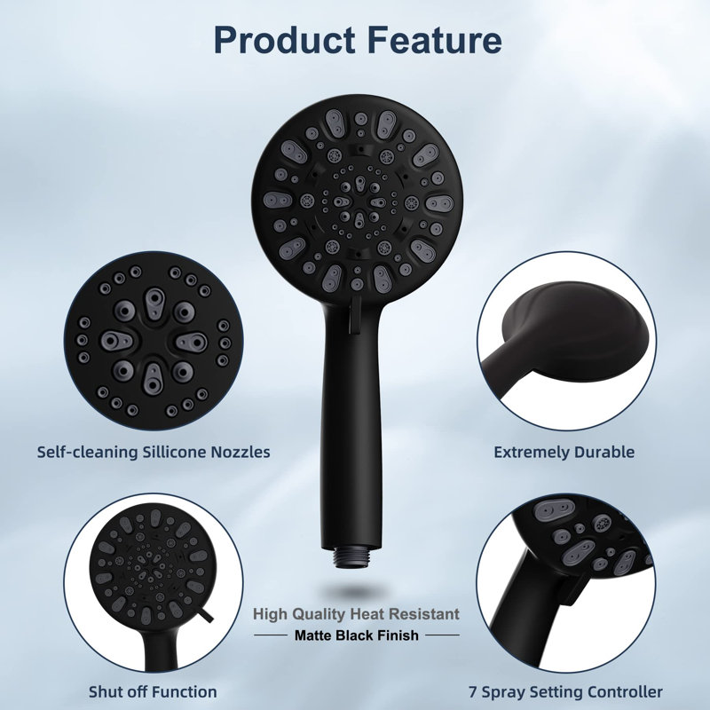 Matte Black 8-Inch Rainfall Shower Head Combo with Handheld