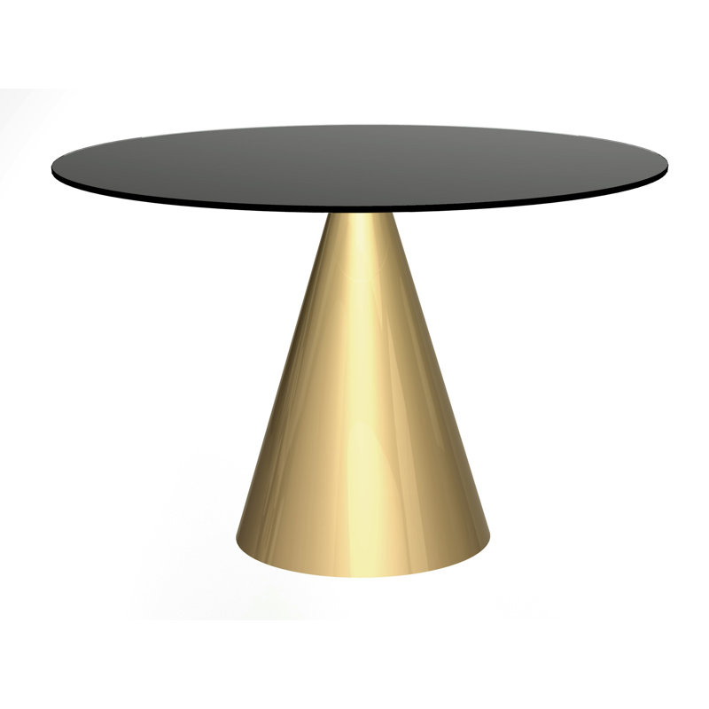 Bedminster Round Glass Top Metal Base Dining Table, 72.8cm H x 110cm W x 110cm L, Clear, Brass
