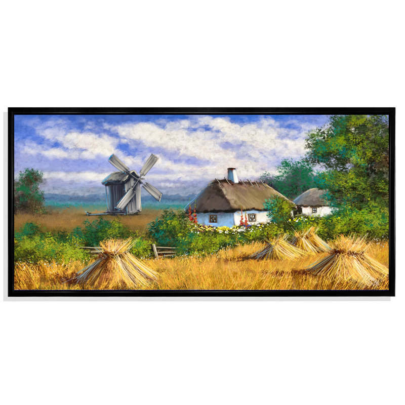 Art mural sur toile, "Old rustique village Lanscape X", L 12 po x H 8 po, Cadre noir