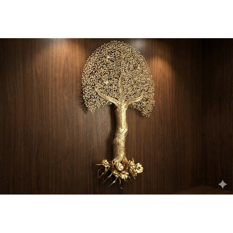 Superbe art mural arbre de vie en laiton de 78 pouces - pièce décorative faite à la main pour les décorations de luxe, les couloirs et les salons
