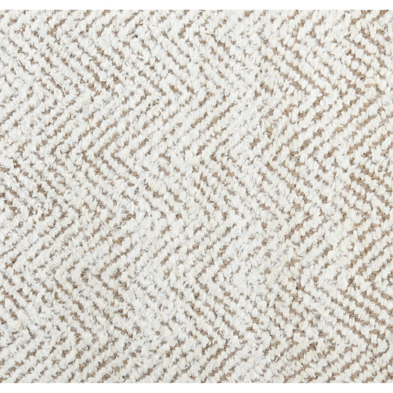 Ivory Herringbone Handwoven Wool Area Rug 5' x 8'