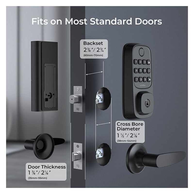 LNDU Matte Black Smart Lock Electronic Deadbolt with Wi-Fi, Bluetooth, and Fingerprint touchpad Keypad