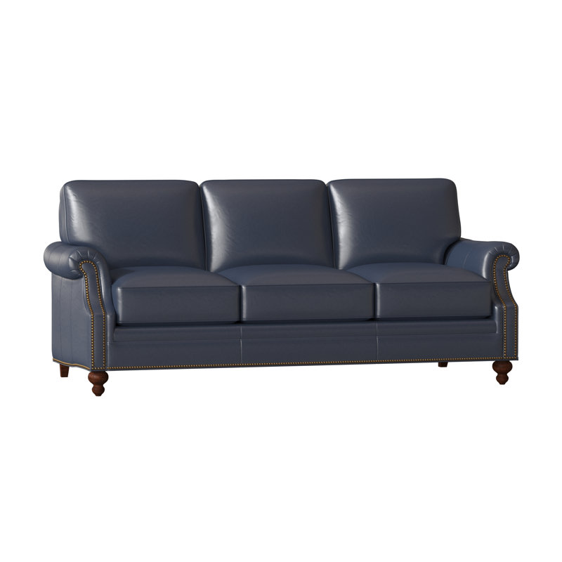 West Upholstered 82'' Sofa, Anilina Cacao Genuine Leather, Mahogany, French Natural