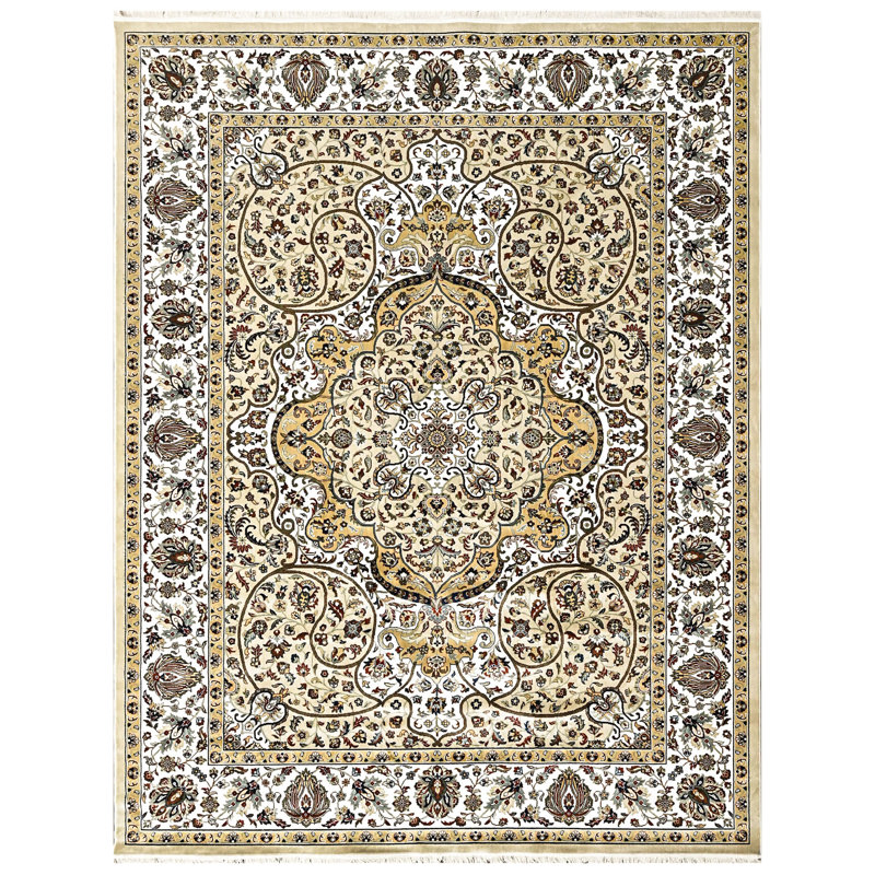 Tapis traditionnel doré clair en laine 8 pi 10 po x 11 pi 10 po