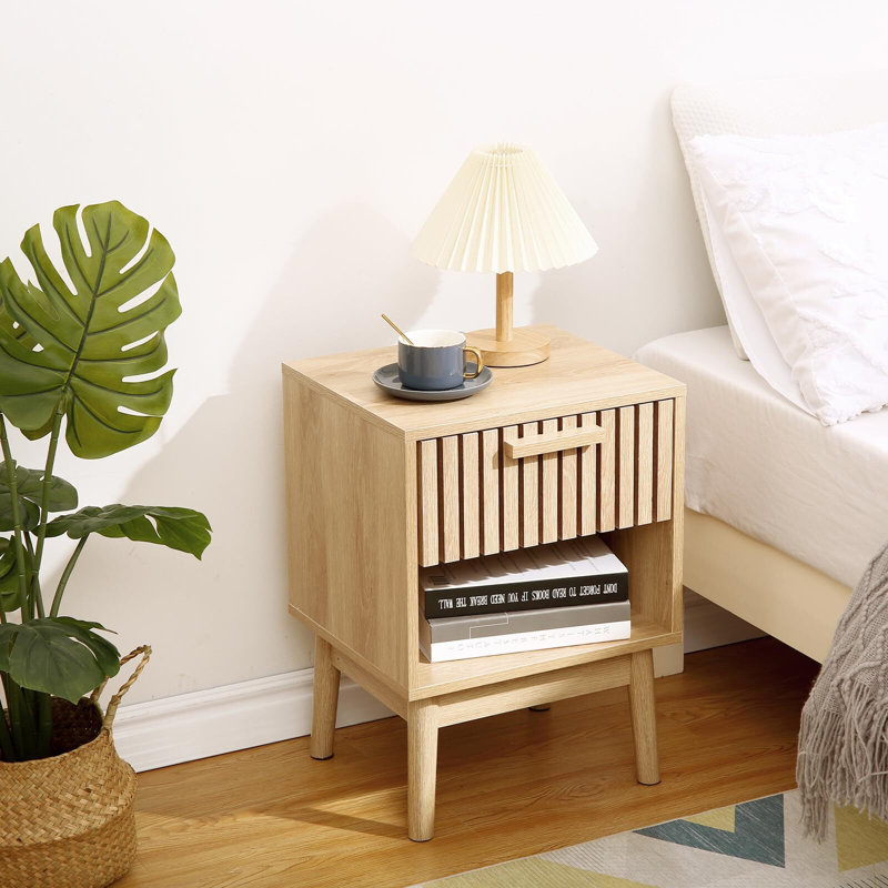 Table de chevet Boho, petite table de bout, table de chevet avec tiroir et tablette ouverte