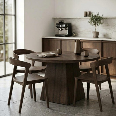 Table de salle à manger ronde de 47 pouces pour 4 à 6 personnes, table ronde à base de piédestal en bois - Polyvalente pour la salle à manger, le salon de cuisine, la maison de campagne et le décor contemporain