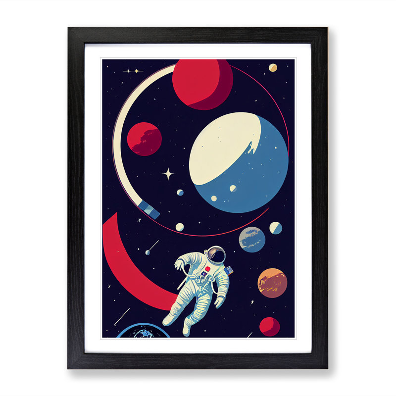 XC1022-3780X Retro Astronaut No.5 - Wrapped Canvas Print, 34cm H x 25cm W, Black Framed