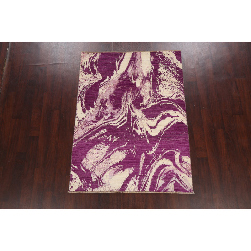 Tapis unique mauve / blanc noué à la main nouvel âge 4 pi 5 po x 6 pi