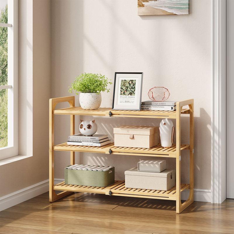2‑Tier Bamboo Expandable Stackable Shoe Rack, 3-Tier