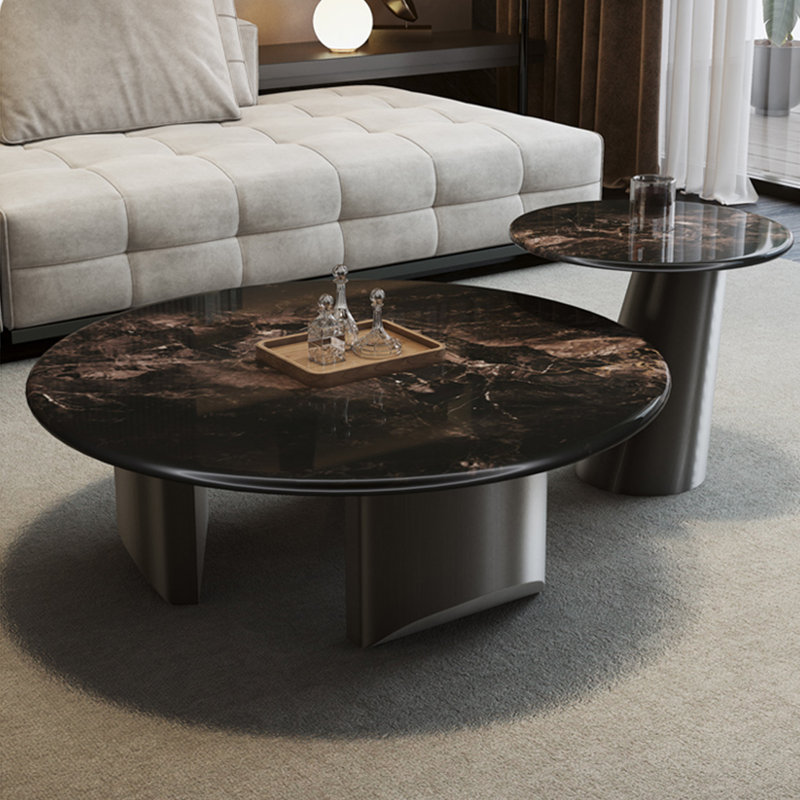 Simple round supercrystalline stone coffee table, Colorful, 15.7"H x 39.4"L x 39.4"W