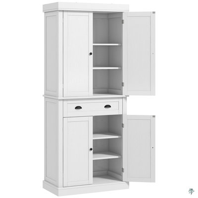 Kitchen Pantry Cabinet With 4 Doors, Drawer And 3 Adjustable Shelves